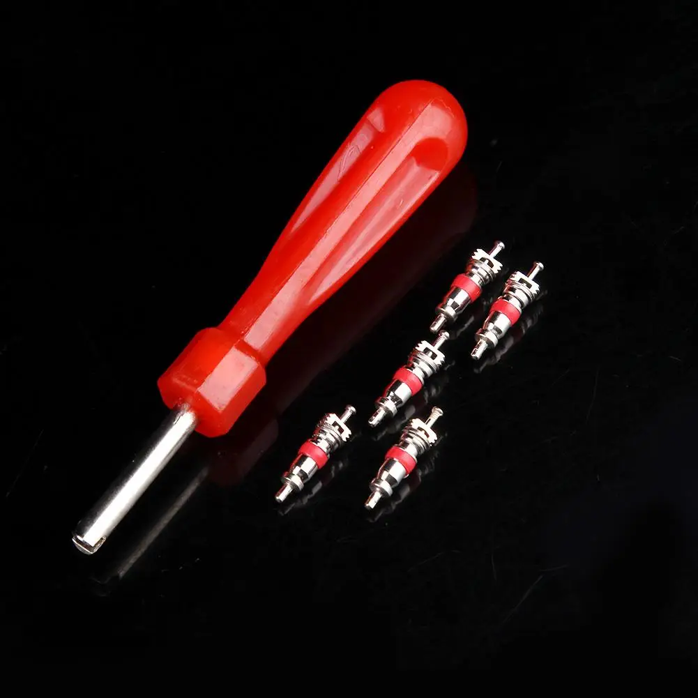 5pcs Valve Cores with Car Bike Tyre Tire Core Remover Removal Tool Spanner Auto wheel Repair Screwdriver |