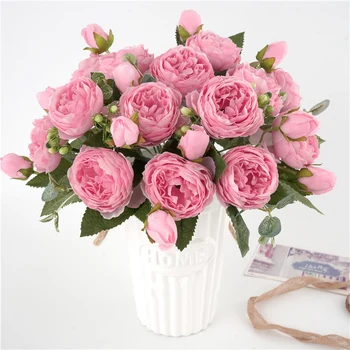 

Artificial Flowers for Decoration Silk Rose Peony Marriage Bouquet High Quality Fake Flower Christmas Home Wedding Decor SNO88