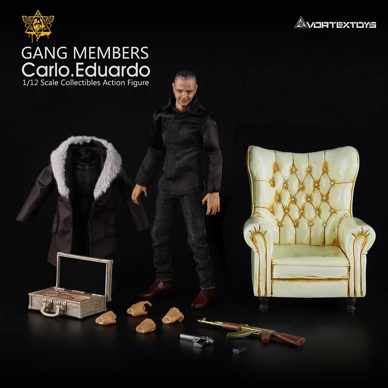 15.3cm mini V00013 1/12 Yew Series Carlo Eduardo Figure Model with Yellow/Blue/Red Sofa Version Action Figure Gift for fans - Цвет: 2