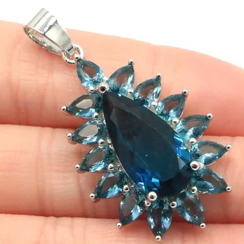 

41x22mm Hot Sell Created Big Drop Shape Gemstone London Blue Topaz Gift Silver Pendant