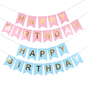 

1set Happy Birthday Banners Pink Blue Paper Bunting Garland Flags Birthday Party Decorations Kids Boy Girl Baby Shower Supplies