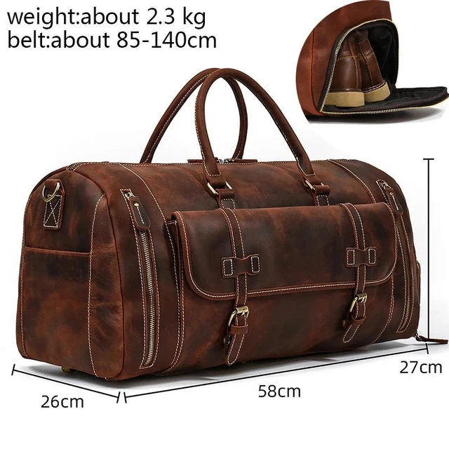 Luufan Leather Men's Travel Bag With Shoe Pocket 20 inch Big Capacity Vintage Crazy Horse Leather Weekend luuage Messenger Bag 1