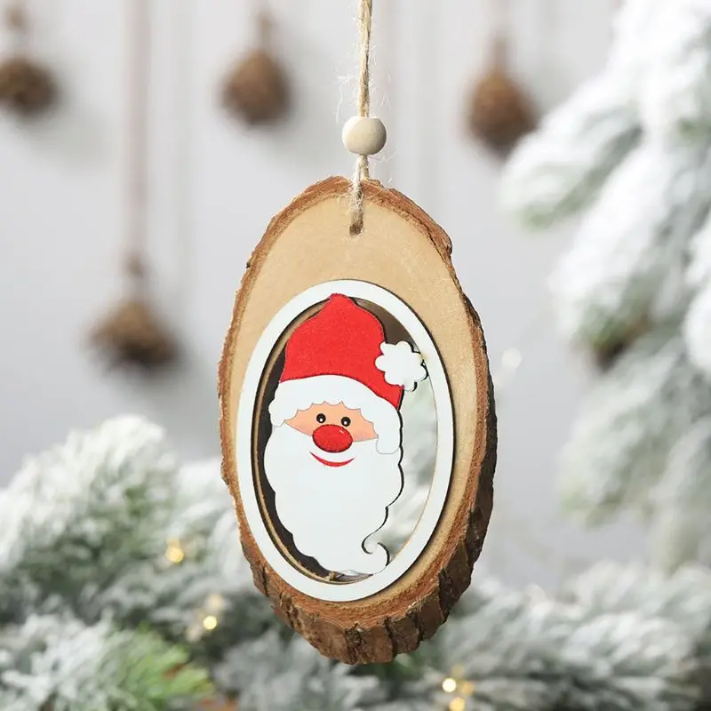 

6pcs/set Christmas Wooden Bark Pendants Round Cutout Pattern DIY Crafts Christmas Tree Ornament Home Decoration