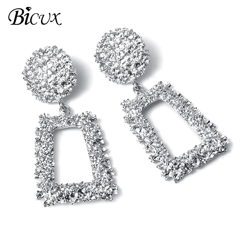 Silver 1 BICUX, модные золотые Висячие серьги для женщин, массивные большие геометрические металлические серьги, Женские Висячие серьги, современные ювелирные изделия - Окраска металла: Silver 1