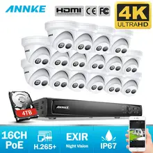ANNKE 16CH 4K со сверхвысоким разрешением Ultra HD, POE, сетевые видеонаблюдения Системы 8MP H.265 NVR с 16X8 Мп возможностью погружения на глубину до 30 м EXIR Ночное видение защищенная от внешних воздействий ip-камера
