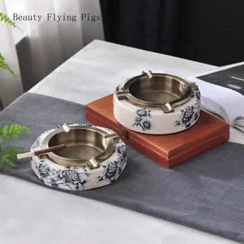 

CREATIVE SIMPLE CHINESE BLUE AND WHITE PORCELAIN HIGH-GRADE ASHTRAY NEW HOME DECORATION ICE CRACK CERAMIC ALLOY ASHTRAY