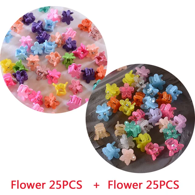 50PCS/Set Small Hair Crabs For Girls Acrylic Cute Candy Color Flower Star Hair Clip Clamp Children Mini Hairpin Hair Accessories FlowerAB50PCS