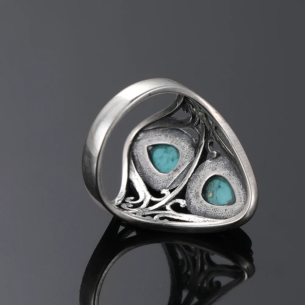 Vintage Natural Turquoise Bohemian Ring in S925 Silver Gemstone Jewelry Gift