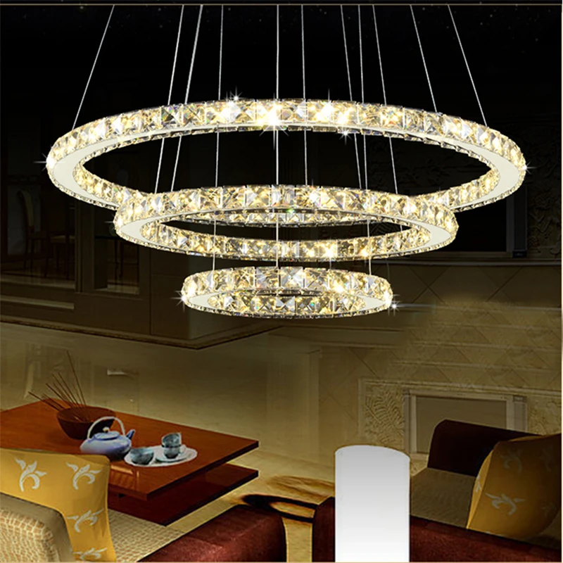 

Crystal Led Chandelier Lamp Luxury Diamond Hanging Lamp 3 Rings Mirror Stainless Steel Lusters Lighting for Bedroom living room