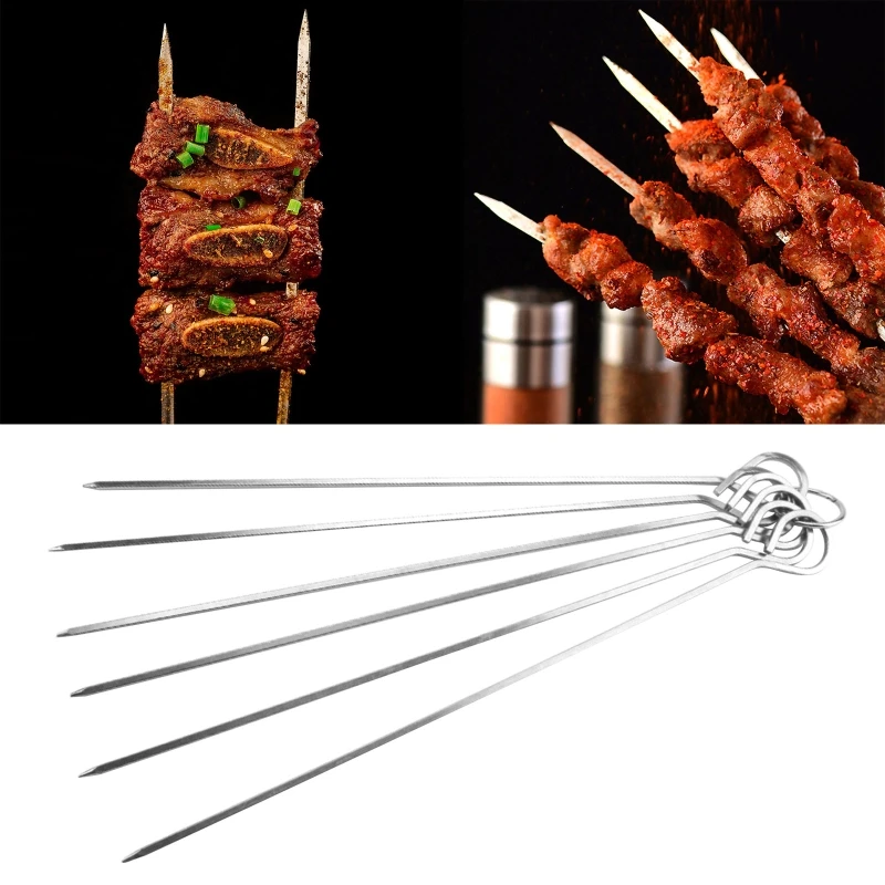 6-piece Set Of Stainless Steel Barbecue Rods For Outdoor Picnics Reusable And Easy-to-clean Barbecue Supplies