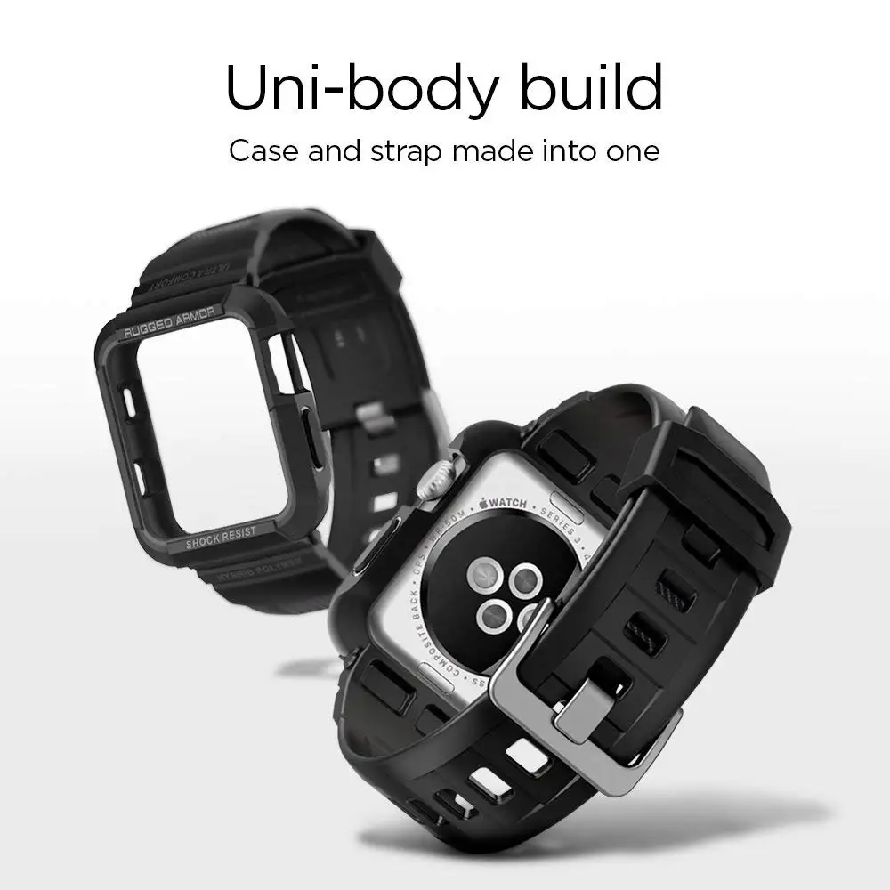 Spigen Чехол-Броня с оптическим датчиком для Apple Watch серии 3/2/1 38 мм-мягкий гибкий чехол из ТПУ матовый черный Защитный чехол+ повязка, 058CS22407