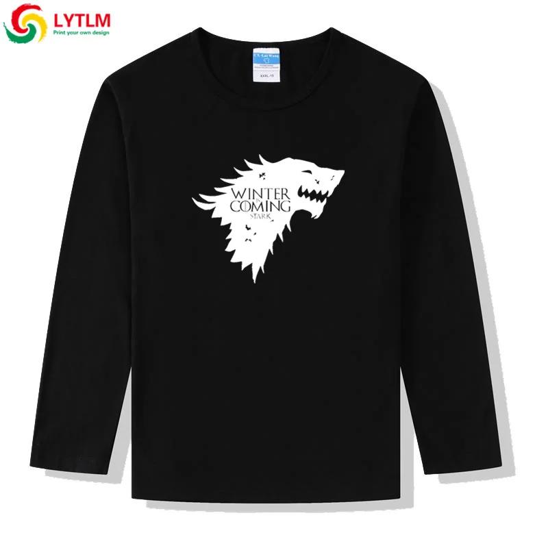 LYTLM House футболка с надписью «STARK» Игра престолов футболки с длинными рукавами для мальчиков осенняя одежда для маленьких девочек Camisetas детские топы с принтом животных - Цвет: CX LYCRA Black