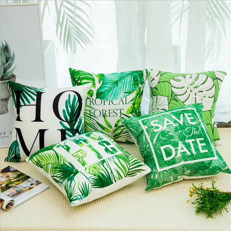 

AOVOLL Christmas Pillow Covers Decorative Nordic Style Green Leaf Pattern Car Sofa Cushion Pillowcase Pillow Cover Plush