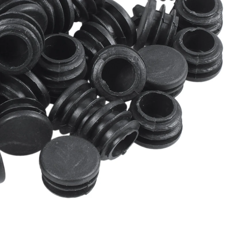 NHBR-Plastic Round Cap Chair Table Legs Ribbed Tube Insert 22mm Dia 50 Pcs