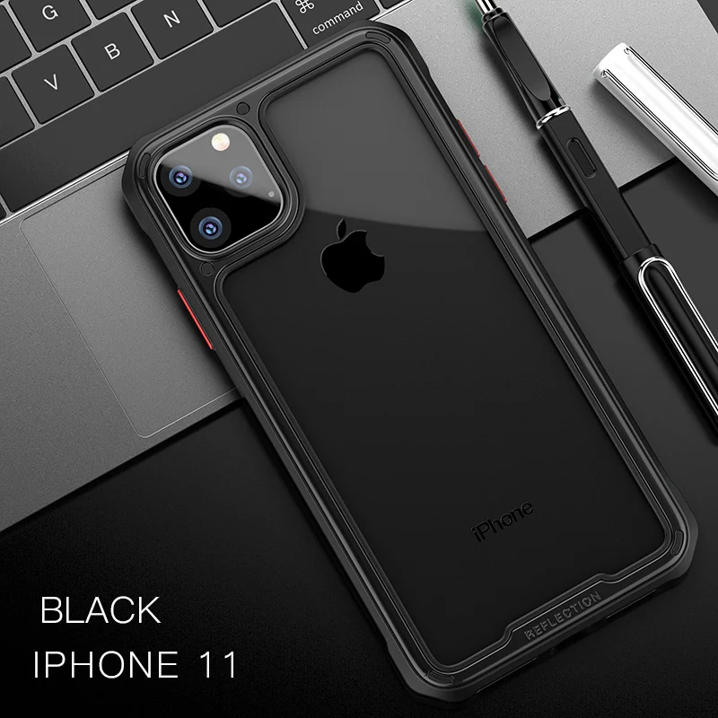 Броня для iPhone 11 Чехол IPAKY для iPhone 11 Pro чехол силиконовый PC Гибридный противоударный Прозрачный чехол для iPhone 11 Pro Max чехол - Цвет: Black