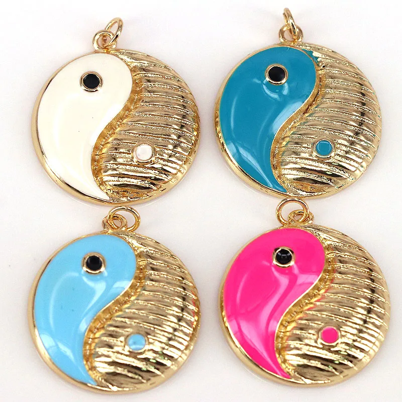 

20Pcs Colorful Enamel Yinyang Round Shape Pendant, Gold Filled Tai Ji Charm,Necklace Bracelet Religious Charm Pendant,25mm,