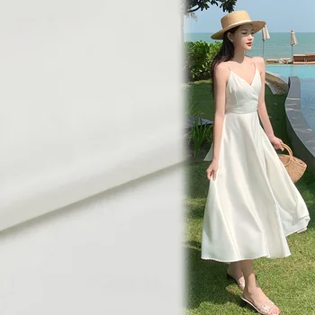 

White stretch silk cotton satin fabric smooth and comfortable for dress,SCT702