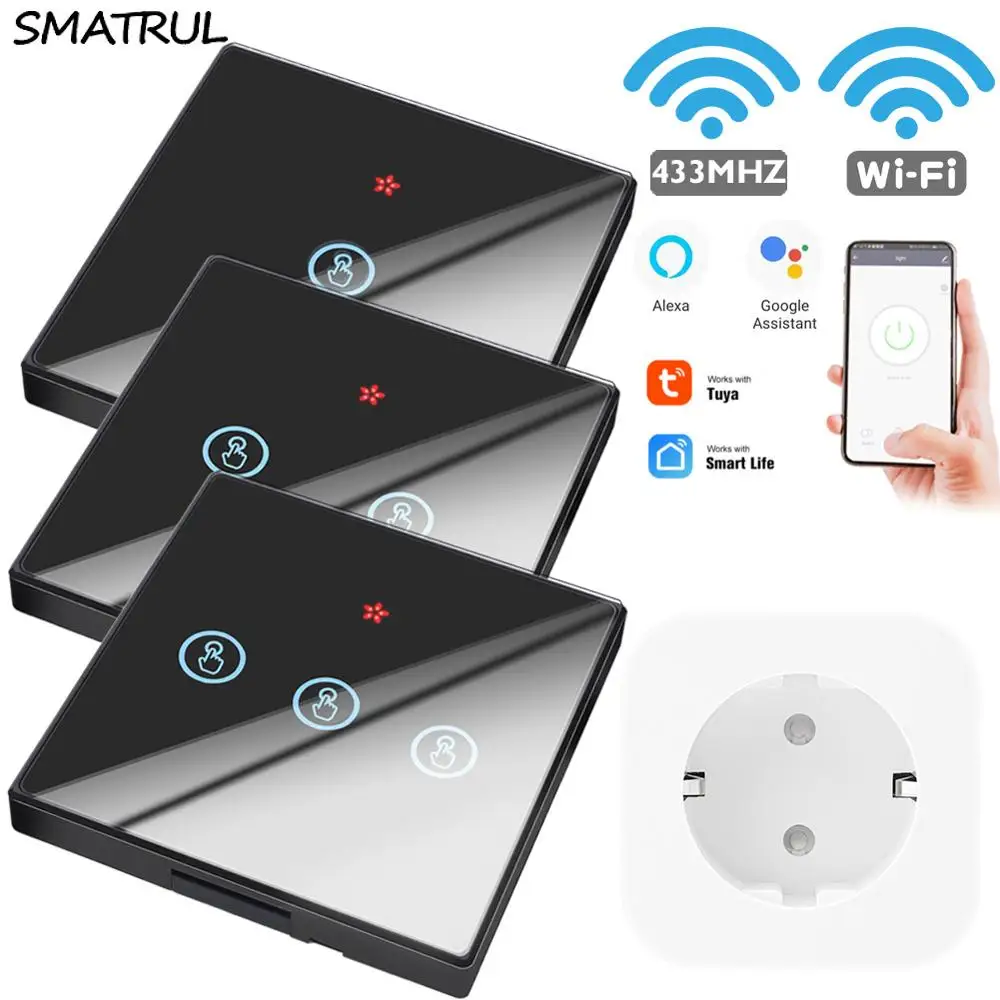 SMATRUL Tuya Smart Home Беспроводной Wi Fi розетка RF 433 МГц ЕС штекер приложение сенсорный