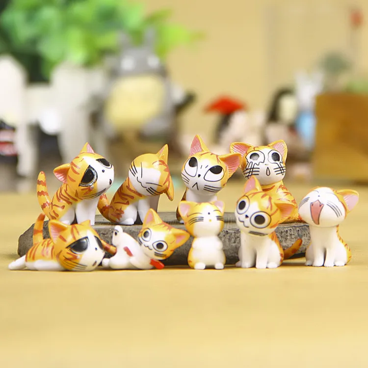9 шт. каваи мини сырные кошки Kitty статуя кота смолы фигурки кошки садовый горшок фигурки украшения для дома детские игрушки подарок