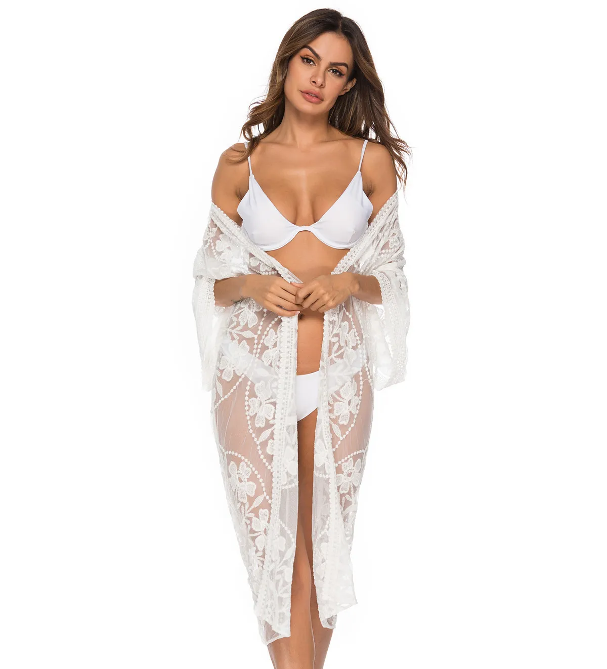 bathing suit with matching cover up Women Summer Lace Beach Bikini Chiffon Cover Ups Holiday Cardigan Wrap Long Blouse bathing suit coverups