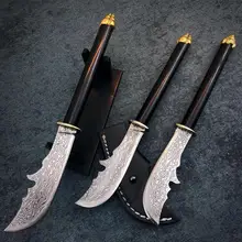 Мини Дамасские фиксированные ножи, коллекция подарочных ножей с латунной ручкой, небольшой спасательный нож инструмент