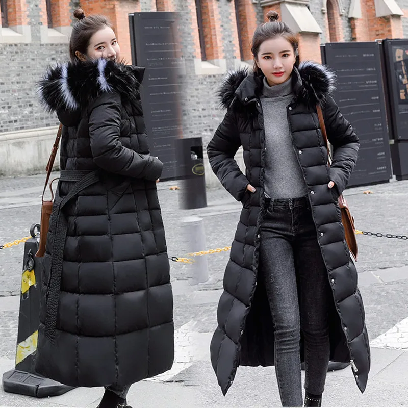 Women Winter Jacket Fur Hooded Parka Women Winter Coat Cotton Padded Parka X-Long Warm Thicken Outerwear Winter Long Coat