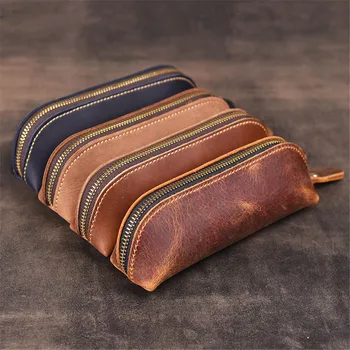 

Vintage Genuine Cowhide Leather Pencil Bag Pencil Case Pen Bag Pencil Storage Box Stationery Holder Office Accessories
