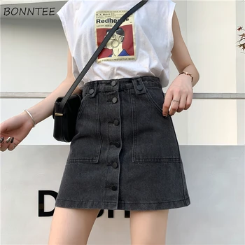 

Super Large Size S-5XL Skirts Womens Solid Black Basic Clothes Korean All-match Single-breasted High Waist Females Short Skirt