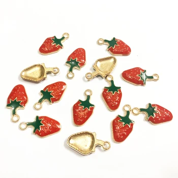 

Wholesale 21mm*11mm 30pcs/lot Gold All Enamel Strawberry Charms Pendants