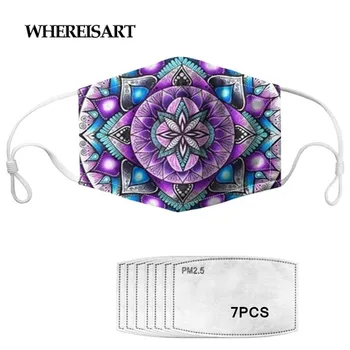 

WHEREISART Women Maskes Bohemia Mandela Flowers Design Breath Elasticity Maske with 7 PCS Filters Mascaras