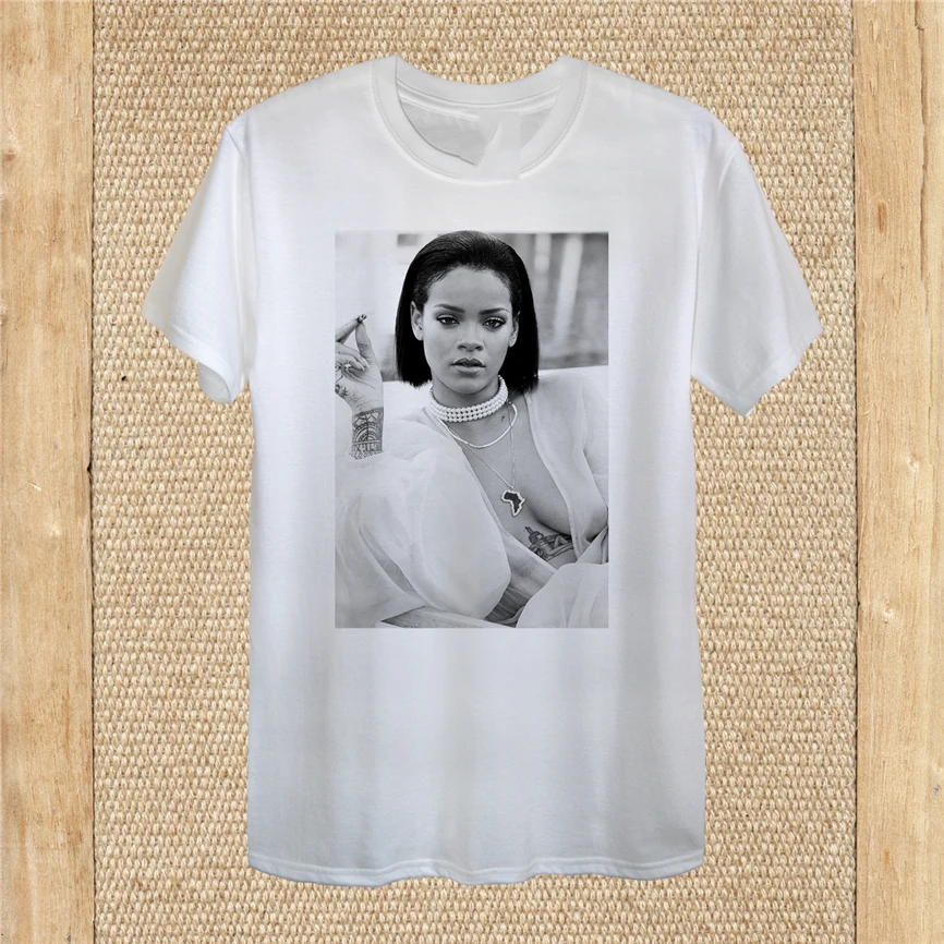 Rihanna t-рубашка с изображением легендарного музыканта высокого качества с принтом хлопок унисекс женская хлопковая футболка на заказ