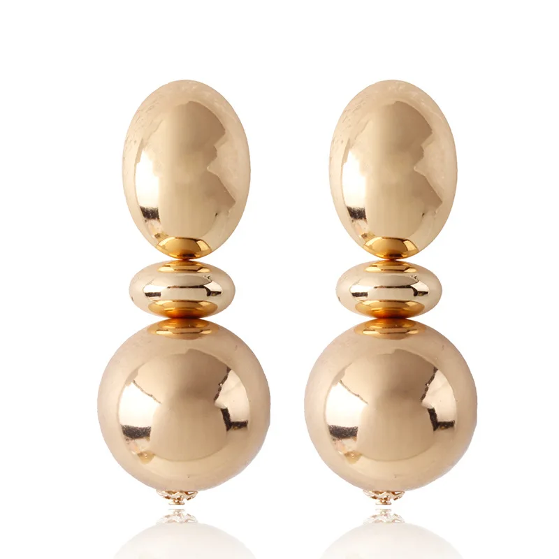 

Button Shape Gold Silver Color Earrings Fashion Simple Big Round Ball Pendant Statement Earrings For Women Gifts Wedding Party