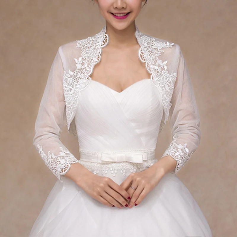 Women 3/4 Sleeve Wedding Jacket Cape Floral Lace Trim Wrap Shrug Bolero  Cardigan - AliExpress 320