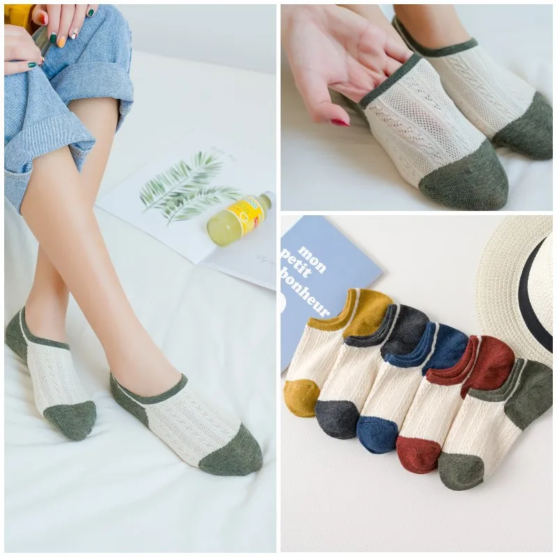 

5pair/lot Summer Cotton Women Socks Fashion Breathable Gilrs Invisiable Sock Slippers Comfortable Casual antiskid Socks Female