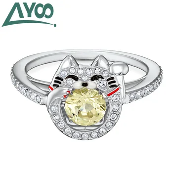 

AYoo high quality SWA new wild simple yellow beating heart beckoning cat ring birthday girlfriend gift