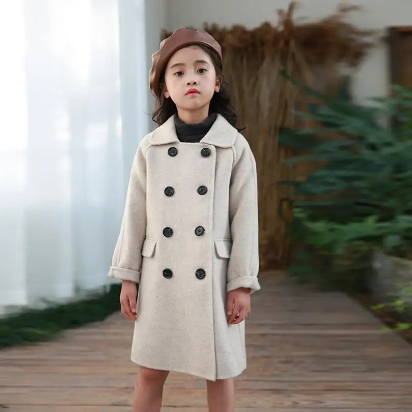 Шерстяное пальто для девочек; двустороннее кашемировое пальто; теплое двубортное шерстяное пальто; Modis; детские куртки; верхняя одежда; Y2294 - Цвет: beige