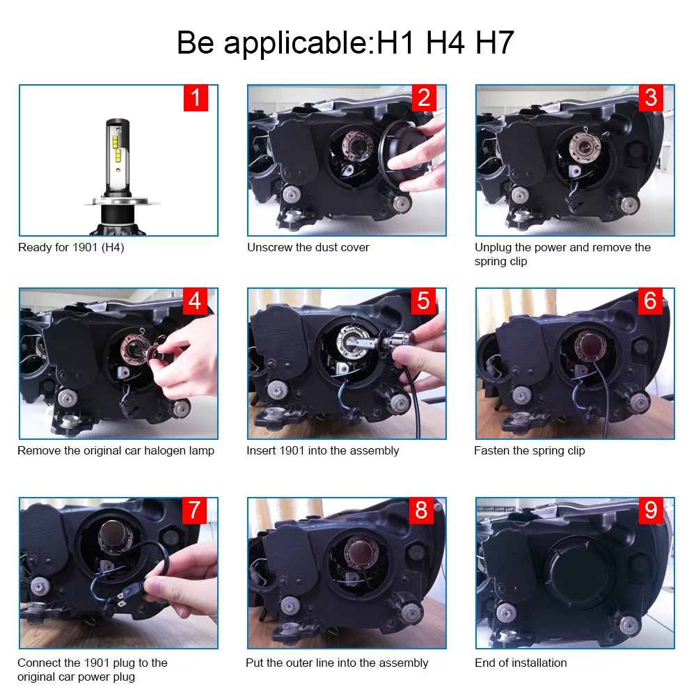 2 шт. автомобильная светодиодная лампа для фары H4 H7 H1 HB2 H8 H9 H11 881 9005 9006 HB4 HB3 H10 H13 bi 12V
