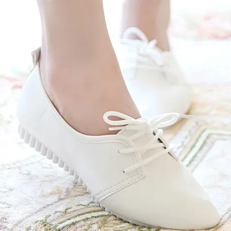 

Solid Color Lace-up Shoes Women's 2018 Autumn New Style White Shoes Pointed-Toe Comfortable Low Top Retro Flat Heel Versatile ST
