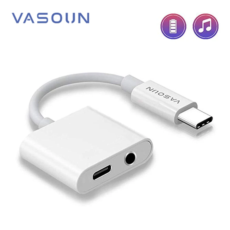 VASOUN USB C to 3 5mm AUX Earphone Type C Adapter 2 in 1 Fast Charge Type C 3 5 mm Headphones USB C Audio Jack Cable Converter
