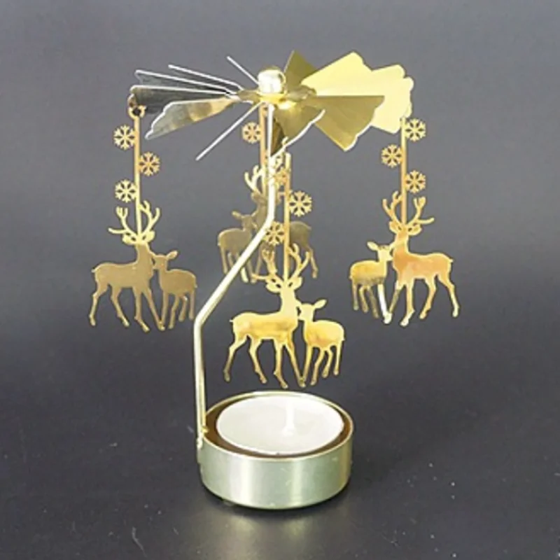 8x13cm Metal Candlestick Merry Christmas Table Decor For Home Rotating Elk Angel Christmas Ornament Navidad Xmas Craft