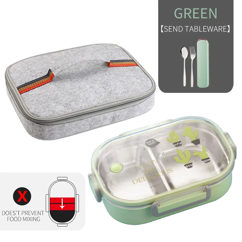 C Green Bag Set WORTHBUY японский Ланч-бокс для детей школы 304 из нержавеющей стали бенто Ланч-бокс герметичный контейнер для еды детская коробка для еды - Цвет: C Green Bag Set