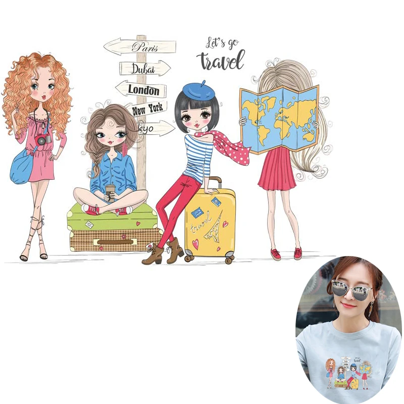 $0.85 Heat Transfers PVC Patch Girls Iron-On Transfer For Clothes DIY Cute Thermal Transfer Hot Vinyl Iron Stickers Apparel Accessory
