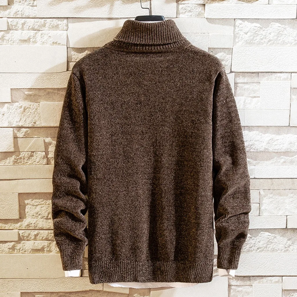 Мужской свитер Осень Зима для мужчин высокий воротник чистый цвет вязаный свитер мужские s свитера мужские пуловеры# ES
