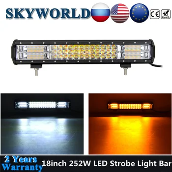 

SKYWORLD 18inch 7D Tri Row 252W Amber&White Strobe LED Light Bar Combo Beam Offroad Driving Fog For Car Truck Boat 4x4WD 12V 24V