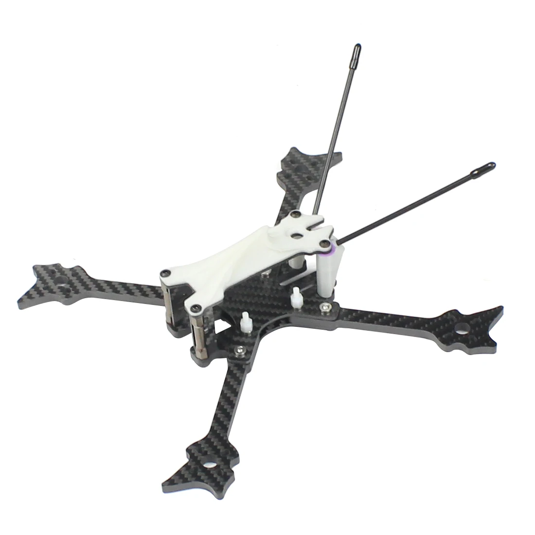 Cadre quadrirotor F215 démonté, montrant les pièces en fibre de carbone et la visserie.