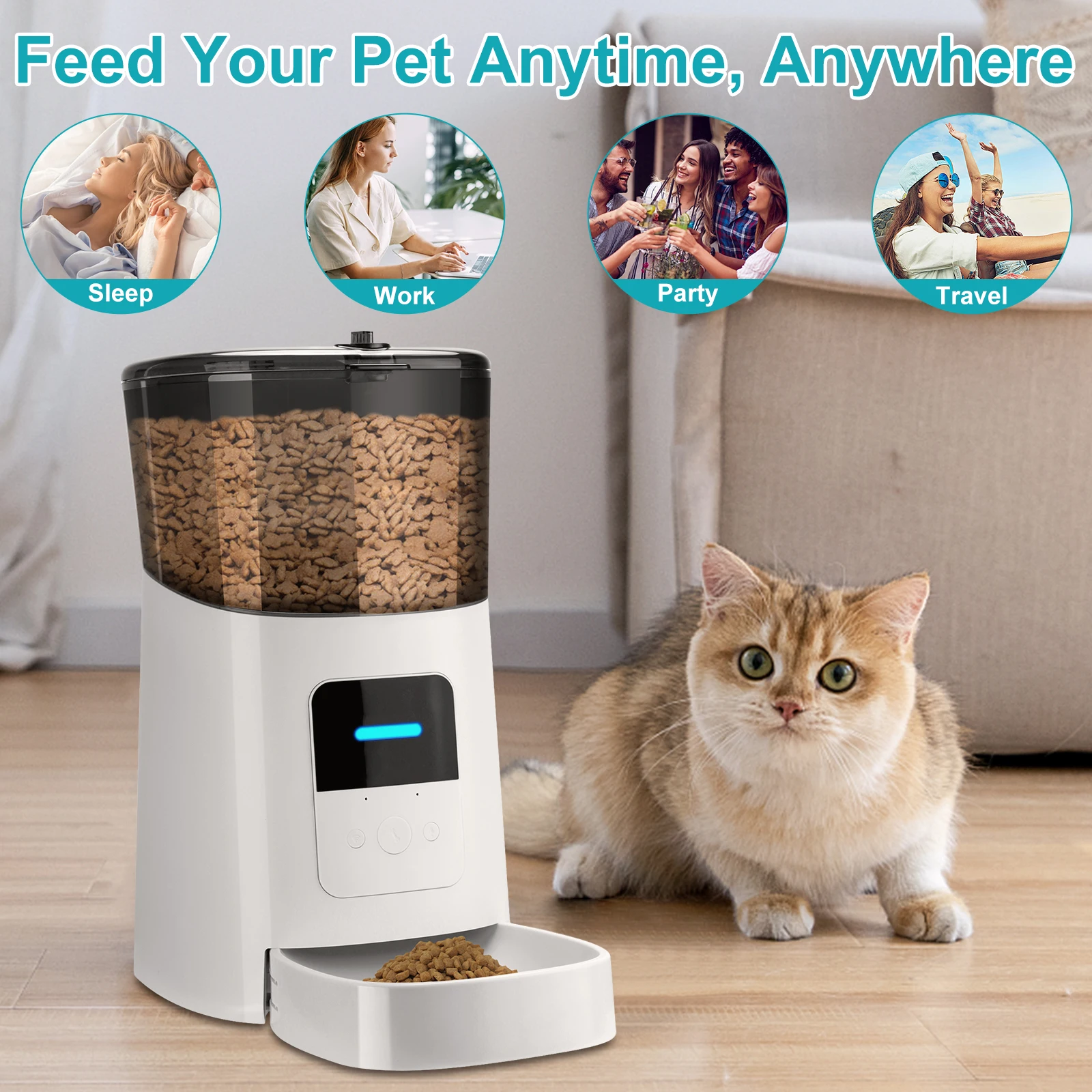 6l Automatic Pet Feeder Wifi Enabled Smart Feed Dog Cat Feeder