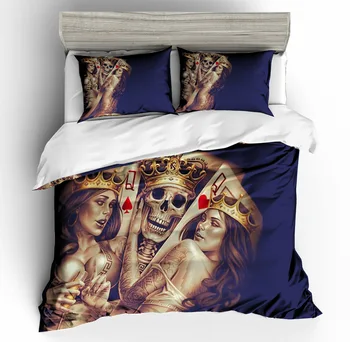 

Sexy Poker Girl with Skull King Bedding Set Western Halloween Duvet Cover Sets Home Textile CalifKing Bed Set Dropshipping W582E