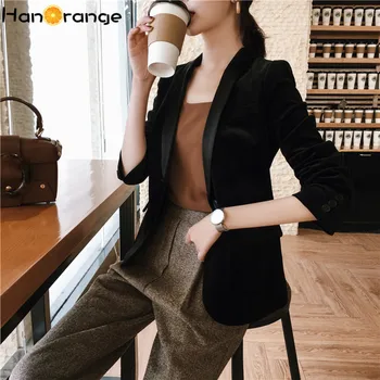 

Shawl Collar Elastic Velvet Blazer Female 2020 Autumn Winter Fashion Single Button Small Tops Jacket