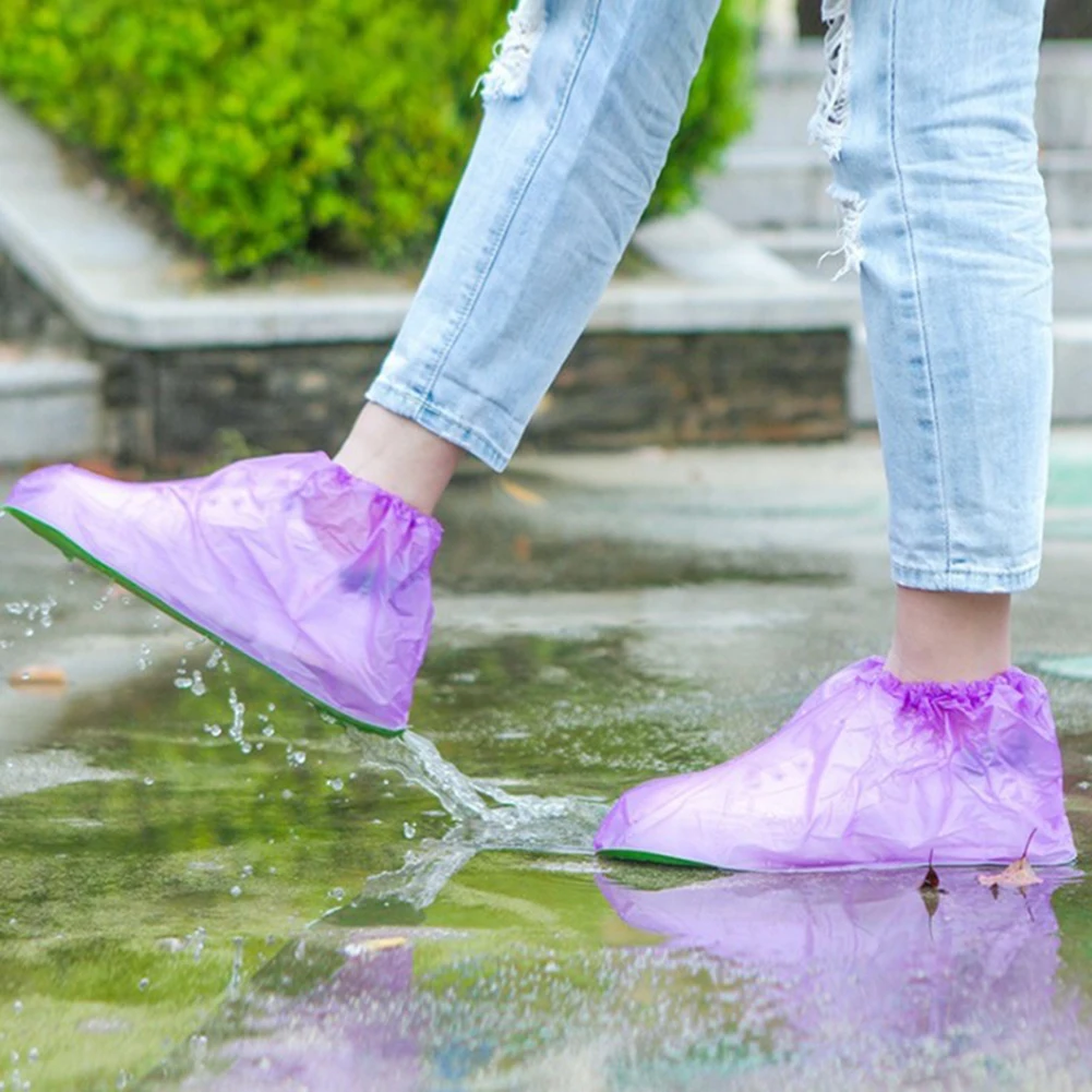 1 пара многоразовых водонепроницаемых чехлов для обуви, однотонные Нескользящие дождевые бахилы, износостойкие защитные бахилы высокого качества