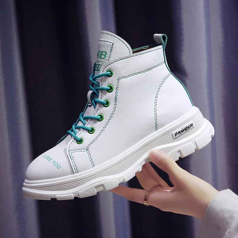 

White Ankle Boots 2019 New Style Elevator-Style State Martin Boots Women's British-Style Thick Bottomed Online Celebrity ji che